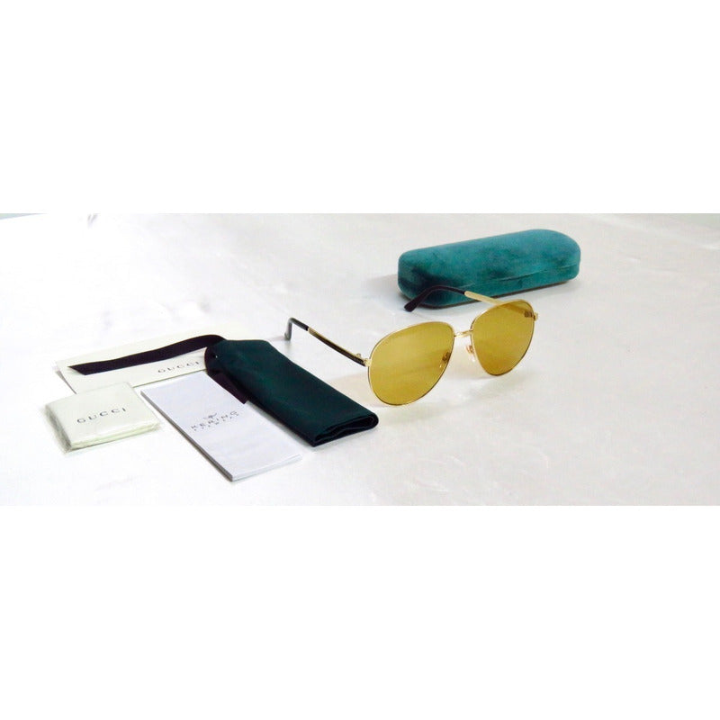Lentes De Sol Gucci Gg0138s Classic Pilot Italy 61mm Suns