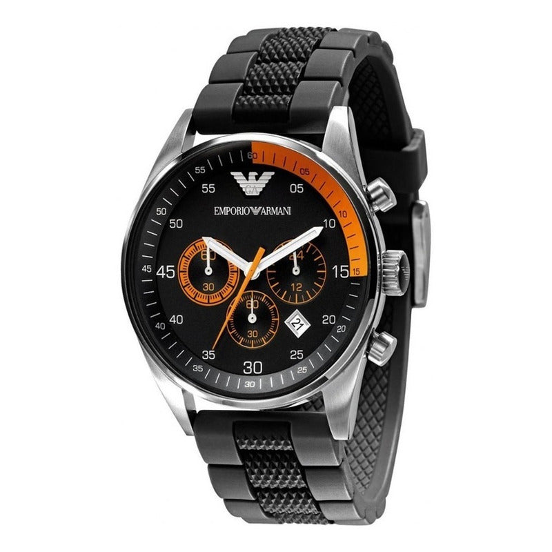 Reloj Emporio Armani Ar5878 Black Rubber Chronograph 43mm