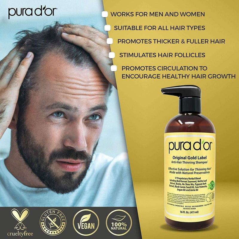 Pura D'or Shampoo Anti Caída Combo + Acondicionador Gold Label Best Seller Made In Usa