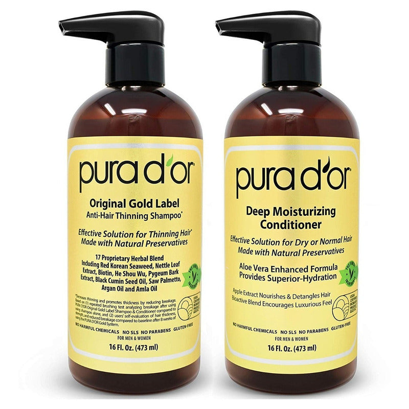 Pura D'or Shampoo Anti Caída Combo + Acondicionador Gold Label Best Seller Made In Usa