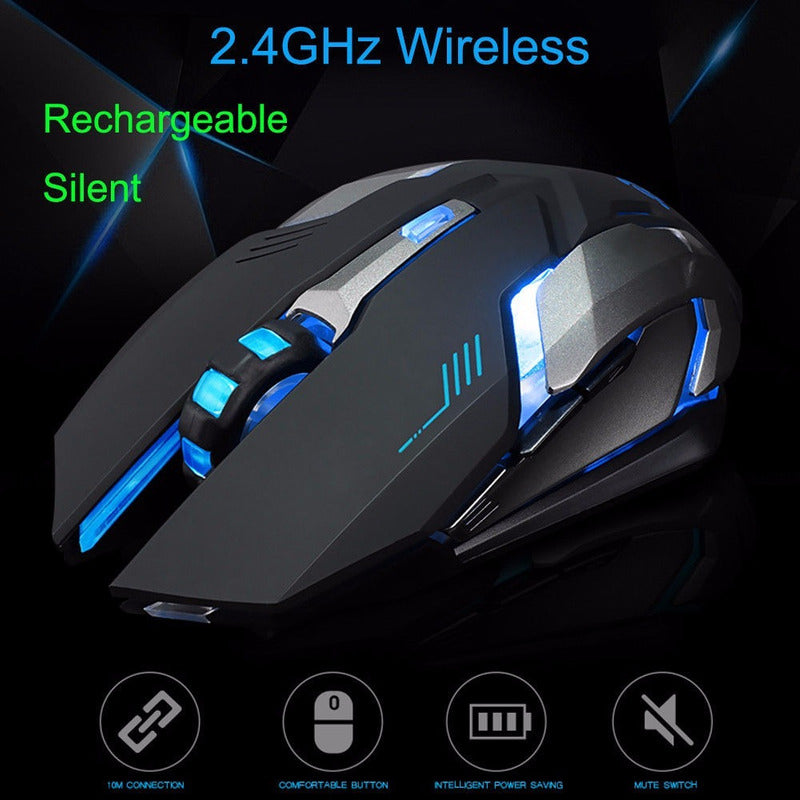 Mouse Gamer Óptico Inalámbrico Luz Led Multicolor Recargable
