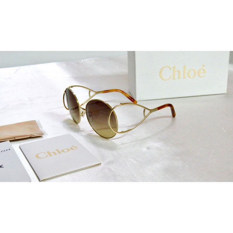 Lentes De Sol Chloé Ce124s Gold Round Mujer Italy 60mm Suns