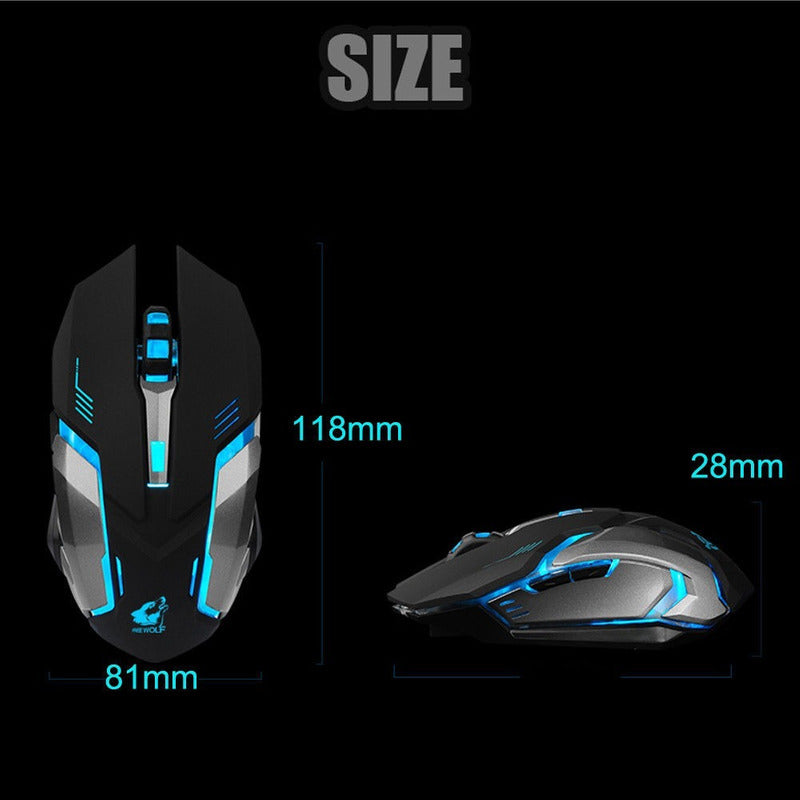 Mouse Gamer Óptico Inalámbrico Luz Led Multicolor Recargable