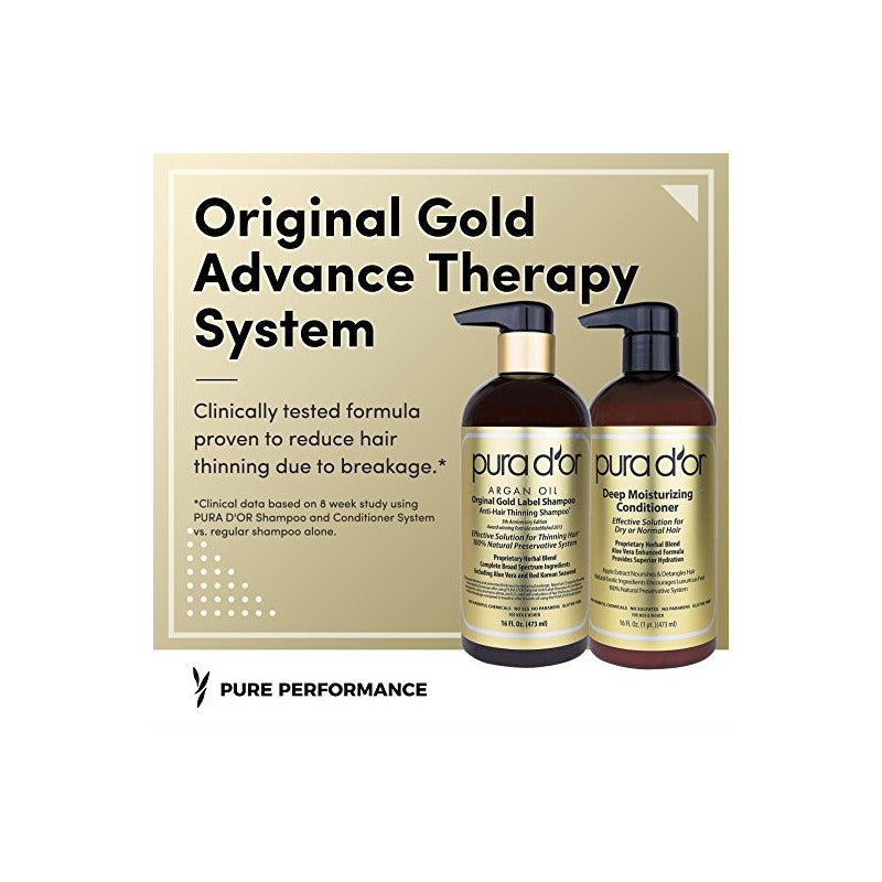 Pura D'or Shampoo Anti Caída Combo + Acondicionador Gold Label Best Seller Made In Usa