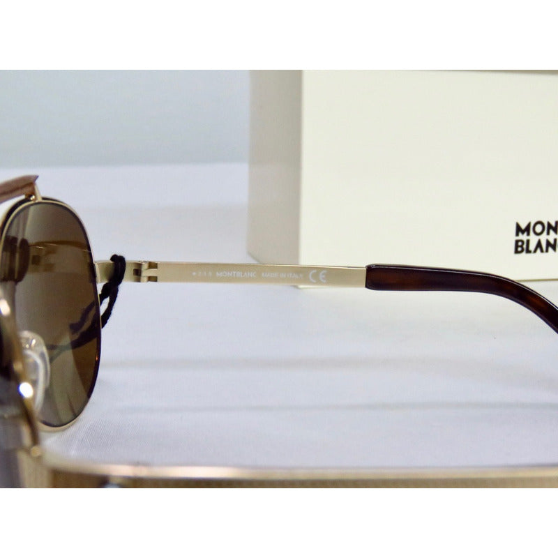 Lentes Sol Mont Blanc Mb454s Shiny Brow Bar Pilot 63mm Suns