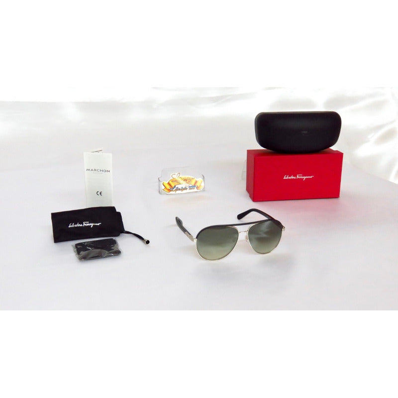 Lentes Sol Salvatore Ferragamo Sf163s Metal Pilot Italy 60mm