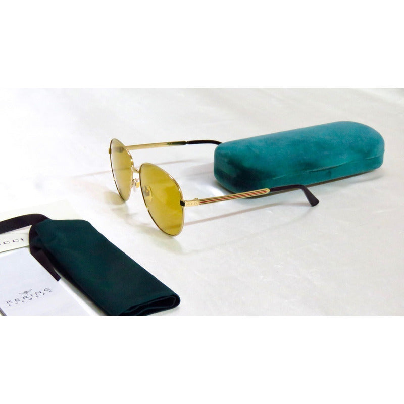 Lentes De Sol Gucci Gg0138s Classic Pilot Italy 61mm Suns