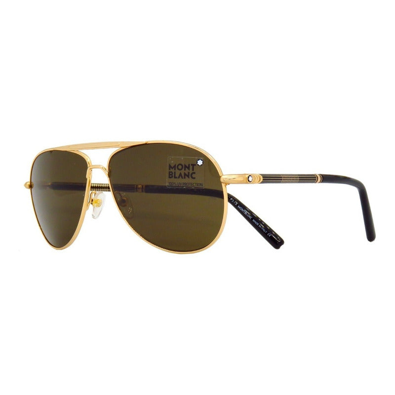 Lentes De Sol Mont Blanc Mb512s Shiny Gold Pilot Italy 61mm