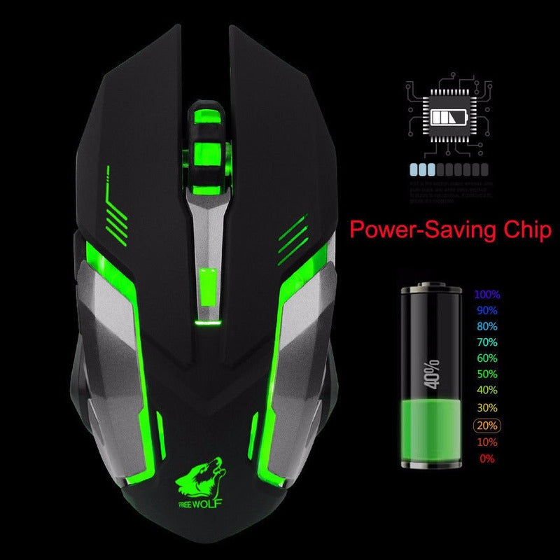 Mouse Gamer Óptico Inalámbrico Luz Led Multicolor Recargable