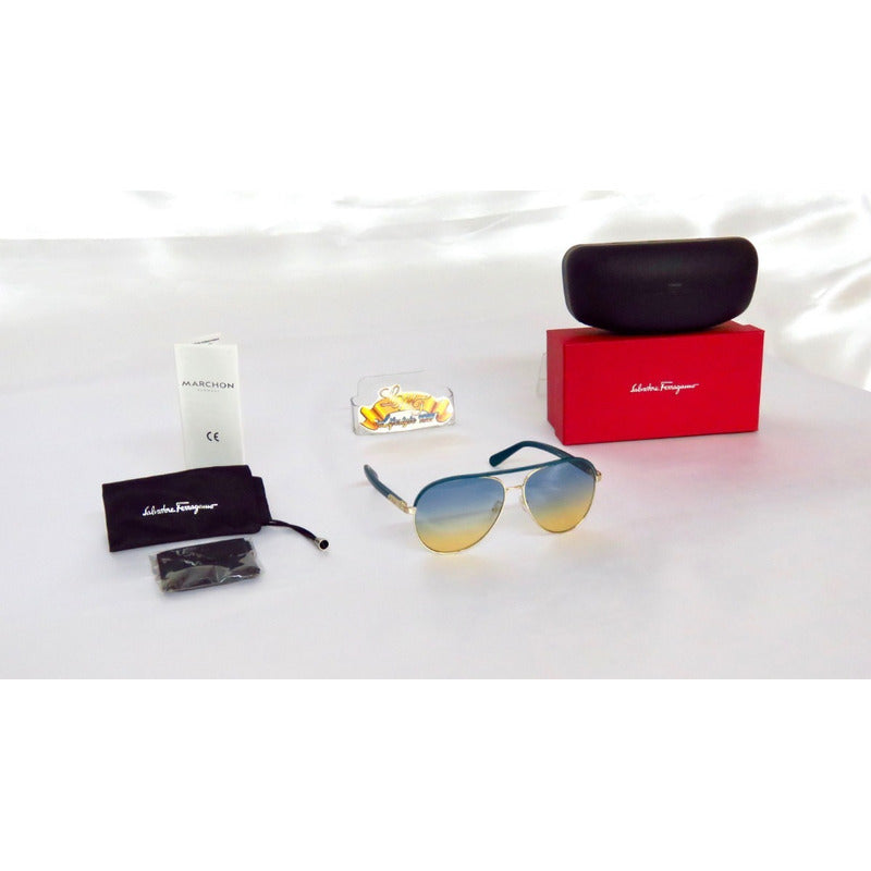 Lentes De Sol Ferragamo Sf163s Metal Pilot Italy 60mm Suns