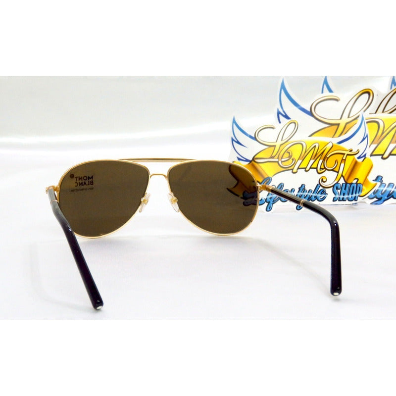 Lentes De Sol Mont Blanc Mb512s Shiny Gold Pilot Italy 61mm