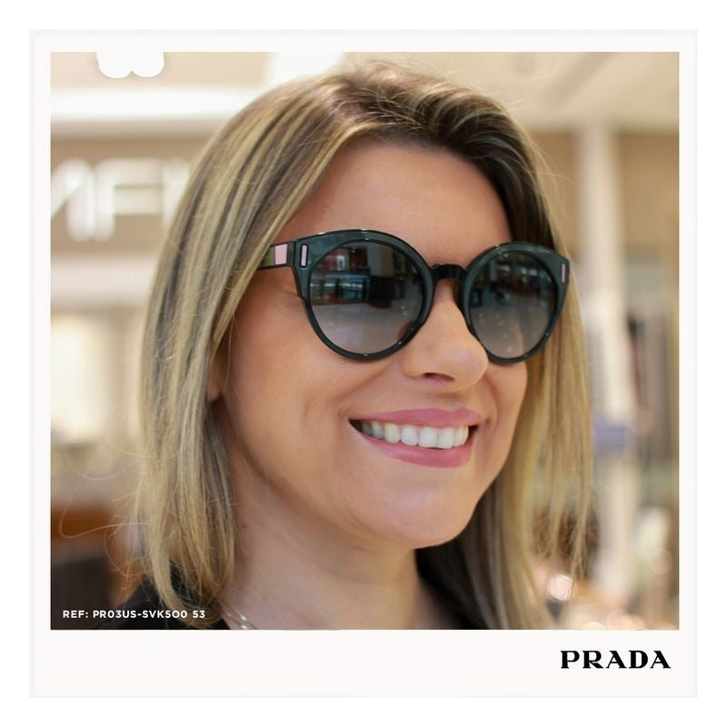 Lentes De Sol Prada Pr03usf Contrast Round Italy 53mm Suns