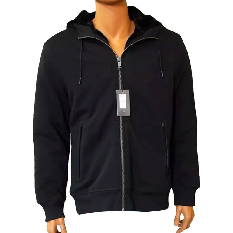 Sweater Chamarra Armani Exchange Negra Reversible Faux Fur
