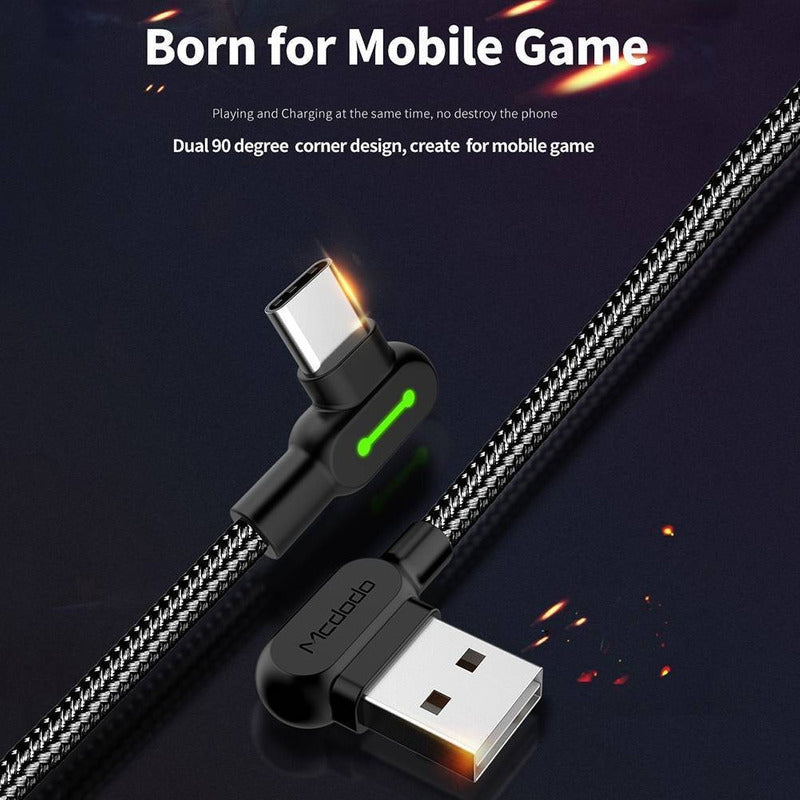 Cable Mcdodo Usb Tipo C Led 3 Metros 90º Gamer Carga Rápida