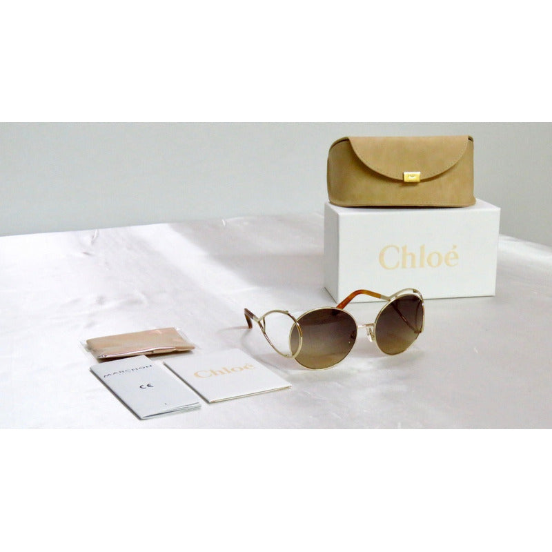Lentes De Sol Chloé Ce124s Gold Round Mujer Italy 60mm Suns