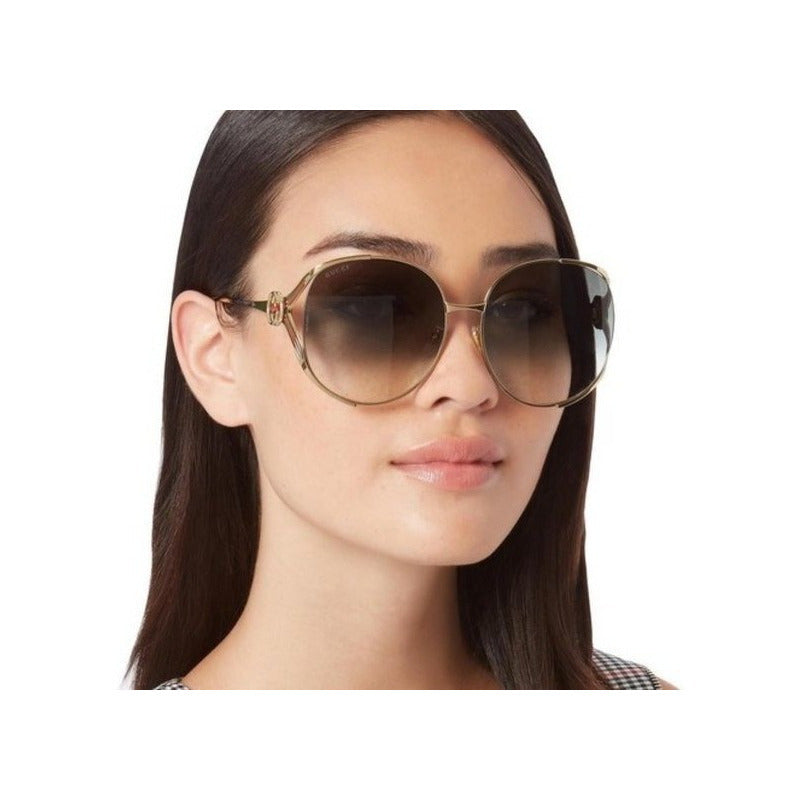 Lentes De Sol Gucci Gg0225s Iconic Round Oversized 63mm Suns