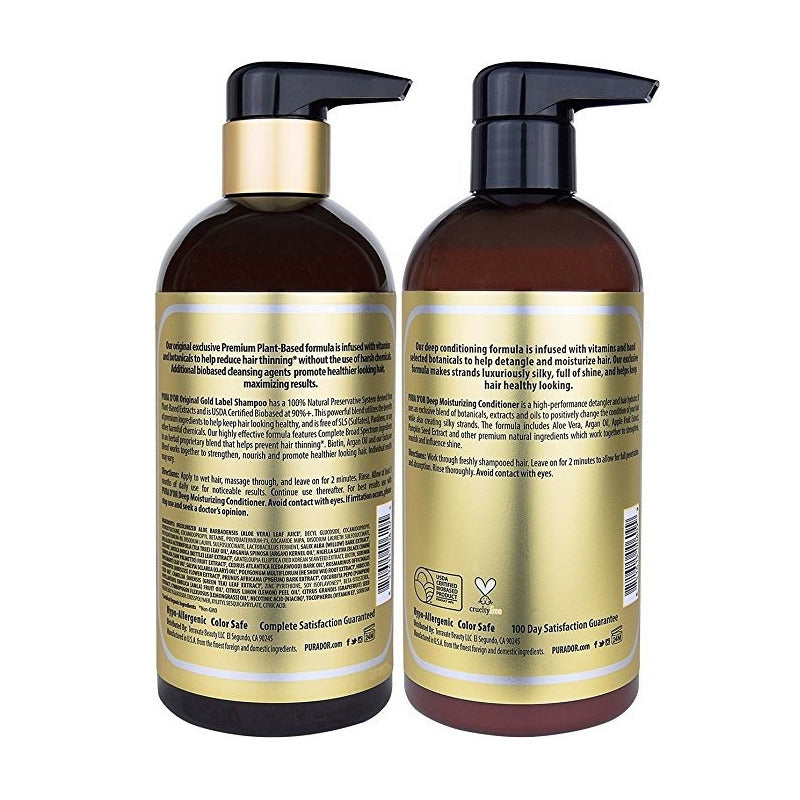 Pura D'or Shampoo Anti Caída Combo + Acondicionador Gold Label Best Seller Made In Usa